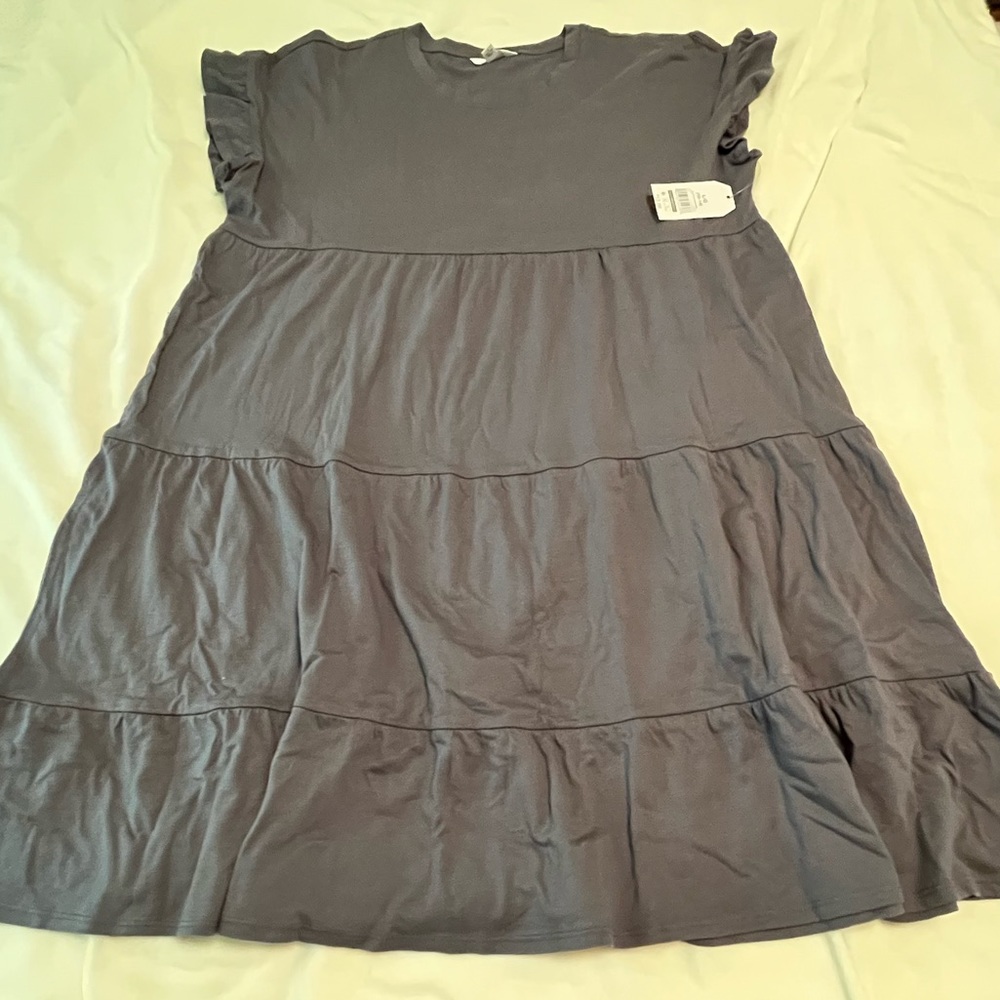 Time and Tru Lavender Gray Tiered Ruffle Sleeve Dress